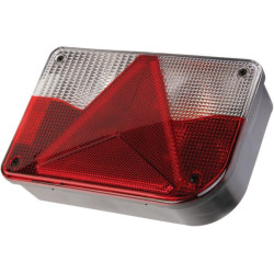 Galinis žibintas dešinysis, stačiakampis, 12/24V, raudonas/skaidrus/gintarinis, tvirtinamas varžtais, 200x55x130mm, Jokon 102110