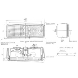 Galinis žibintas stačiakampis, 12/24V, gintaro/raudono spalvos, tvirtinamas varžtais, 200x70 mm, Waś 1400681300