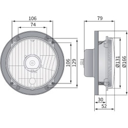 Halogeninis žibintas, apvalus, 12/24V, 139x139mm, Kramp LA80150