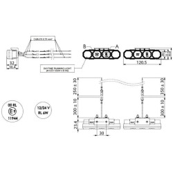 Dieniniai žibintai LED, 6/6 W, stačiakampiai, 12/24 V, balti, 120,5 x 31,7 x 32 mm, 4 LED, Kramp LA80030