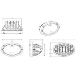 Priekinis LED žibintas, 20/24W, ovalus, 10/30V, 166x106,2x97,5mm, tolimosios/artimosios šviesos, 3 kontaktų atviras kabelis, įle
