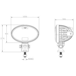 Priekinis LED žibintas, 20/24W, ovalus, 10/30V, 166x98x98mm, tolimosios/artimosios šviesos, 3 kontaktų atviras laidas, tvirtinam