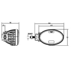 Priekinis LED žibintas, 20/24W, ovalus, 10/30V, 166x98x98mm, tolimosios/artimosios šviesos, 3 kontaktų atviras laidas, tvirtinam