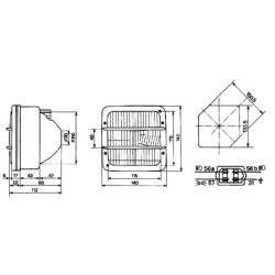 Priekinis žibintas kvadratinis, skaidrus, 140x112x112 mm, Cobo 05230000