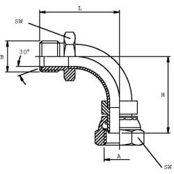 Alkūnė su nuleista galvute, išorinė/vidinė M14x1,5 MF90M14B