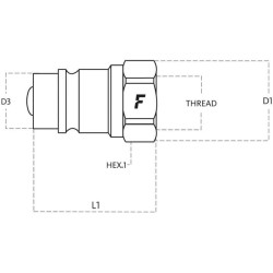 1/4 colio BSP rutulinis išorinis sriegis, NS14GASM tipas